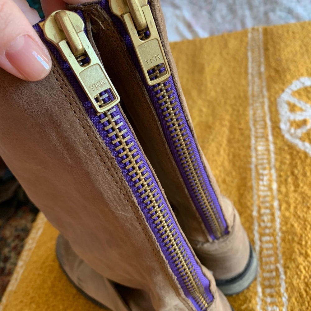 Steve Madden tan suede boots with purple zipper - Picture 2 of 5